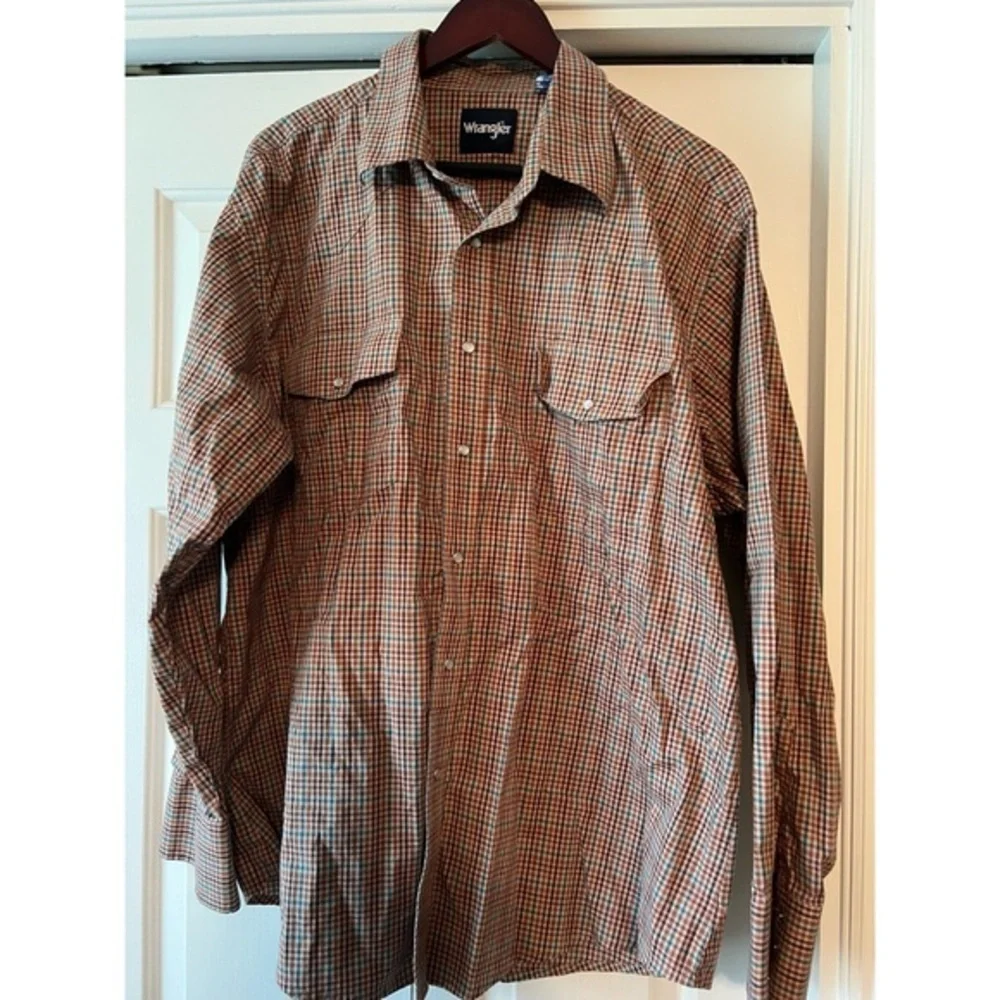Wrangler Men's XXL Maroon Khaki Long sleeve Pearl Button Snap Western Shirt #750